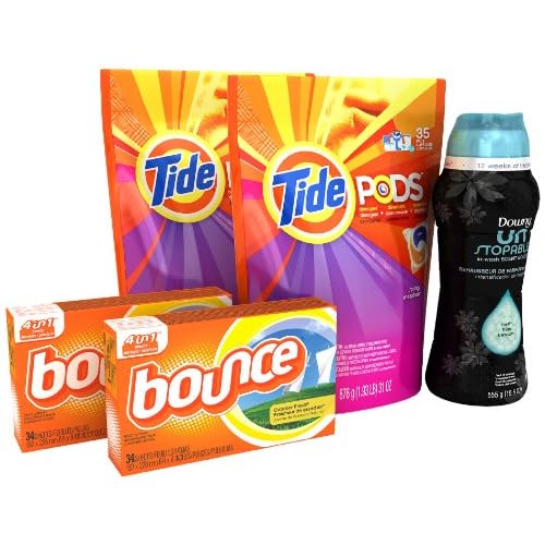 Tide Pods, Downy Fabric Softener,& Bounce Sheets Laundry Care Bundle Pack; Up to 70 Loads of Laundry image